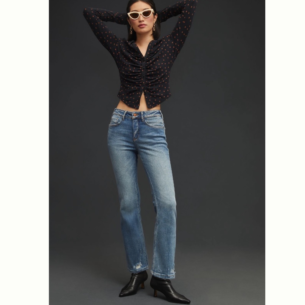 NWOT Anthropologie The Yaya Mid-Rise Crop Jeans • 27T • Lavaca Wash